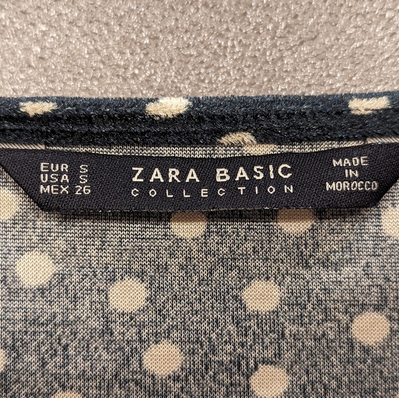 Zara Navy Cream Polka Dot Velvet V-Neck  Faux Wrap Tulip Hem Midi Dress Sz Small - Picture 7 of 7